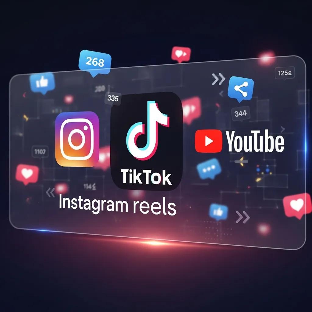 Logos of TikTok, Instagram Reels, and YouTube Shorts on a digital screen, highlighting social media engagement